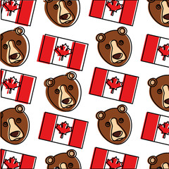 Poster - canada flag and grizzly bear pattern background vector illustration design