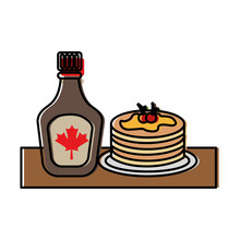 Pancake With Bottle Syrup Maple Vector Illustration Design
