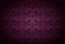 Royal, Vintage, Gothic Background In Dark Purple And Black With Classic Baroque, Rococo Ornaments