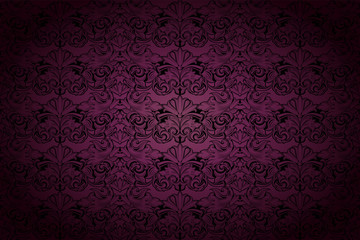 Royal, vintage, Gothic background in dark purple and black with classic Baroque, Rococo ornaments