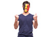 © F8  \ Suport Ukraine - Victory, happy and goal scream emotions of Belgium football fan in game support of Belgium national team on white background.
