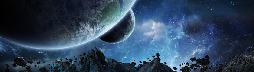 Leinwandbilder - Panoramic view of planets in distant solar system 3D rendering elements of this image furnished by NASA