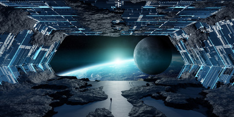 Wall Mural - huge asteroid spaceship interior 3d rendering elements of this image furnished by nasa