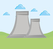nuclear plant over landscape background, colorful design. vector illustration