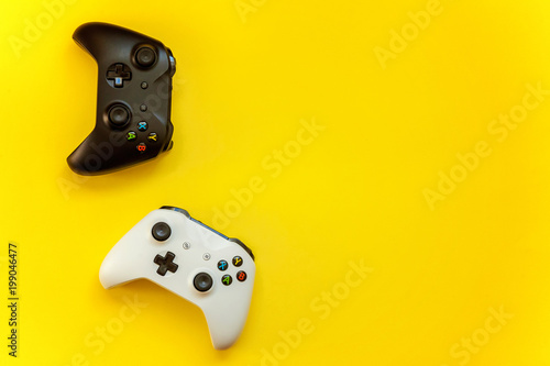 Black And White Joystick On Yellow Background Computer Gaming