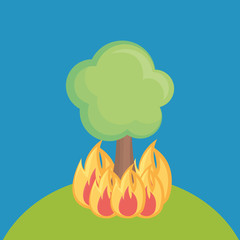 Wall Mural - tree on fire over blue background, colorful design. vector illustration