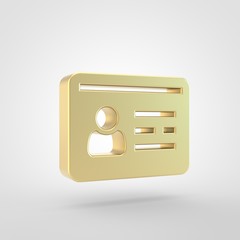 Wall Mural - Golden id card icon isolated on white background.