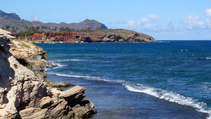 Scenic overview of Kauai shoreline from Shipreck beach (HI, USA)