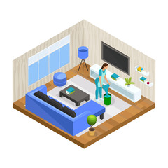 Wall Mural - Isometric House Cleaning Concept