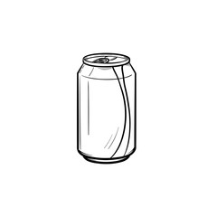 Poster - Soda pop can hand drawn outline doodle icon. Metal can of soda pop with drinking straw vector sketch illustration for print, web, mobile and infographics isolated on white background.