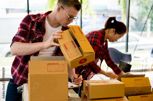 Happy People Check Stock Product Business Online Office In Home