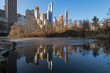 Frozen reservoir, skyscraper reflections, Central Park, NYC