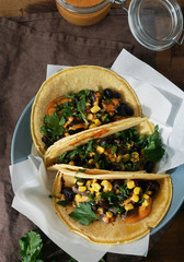 Wall Mural - vegetarian tacos corn tortillas black beans corn pepper spicy sauce