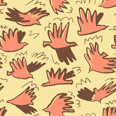 Poster - Doodle dove  birds seamless pattern. Background  with funny flying animals in the sky. Vector illustration