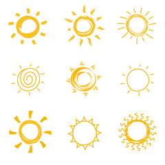 Canvas Print - Hand drawn shining sun collection. Summer heat vector doodle sun symbols