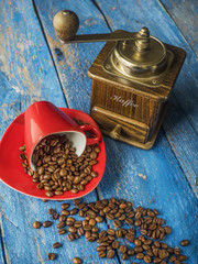 Coffee beans in coffee cup