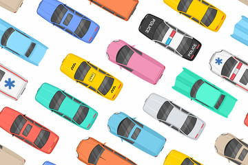 Wall Mural - Top view of Colorful cars Seamless pattern 