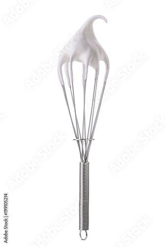 Fotografía Whisk with meringue cream isolated on white