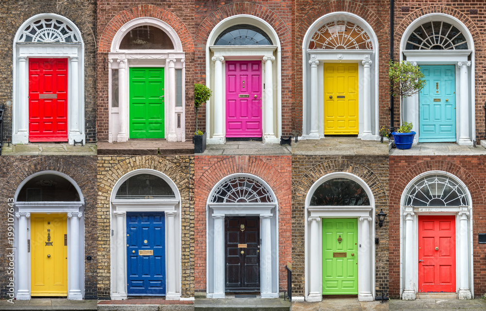 Obraz na płótnie Colorful collection of doors in Dublin, Ireland w salonie