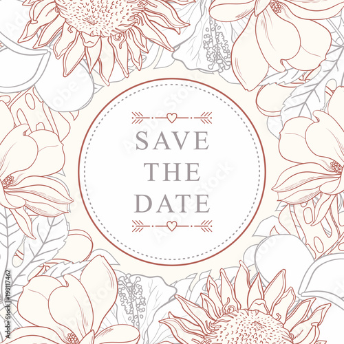 Tropical flowers frame for wedding invitation isolated on white background - ...