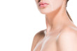 © LIGHTFIELD STUDIOS - cropped shot of young woman with dotted line drawn on face for plastic surgery isolated on white