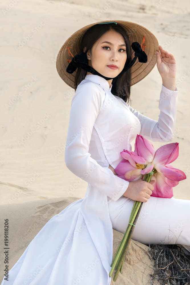 chinese dress ladies Linen Vietnamese Dress LA-W10 AO Dai Dress Only