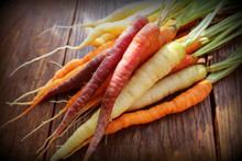 Carrots. Fresh Colorful Carrots On Dark Rustic Background