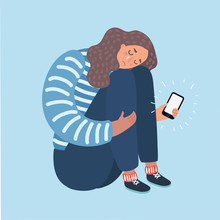 Illustration Of A Teenage Girl Crying Over What She Saw On Her Phone