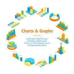 Sticker - Charts and Graphs Banner Card Circle 3d Isometric View. Vector