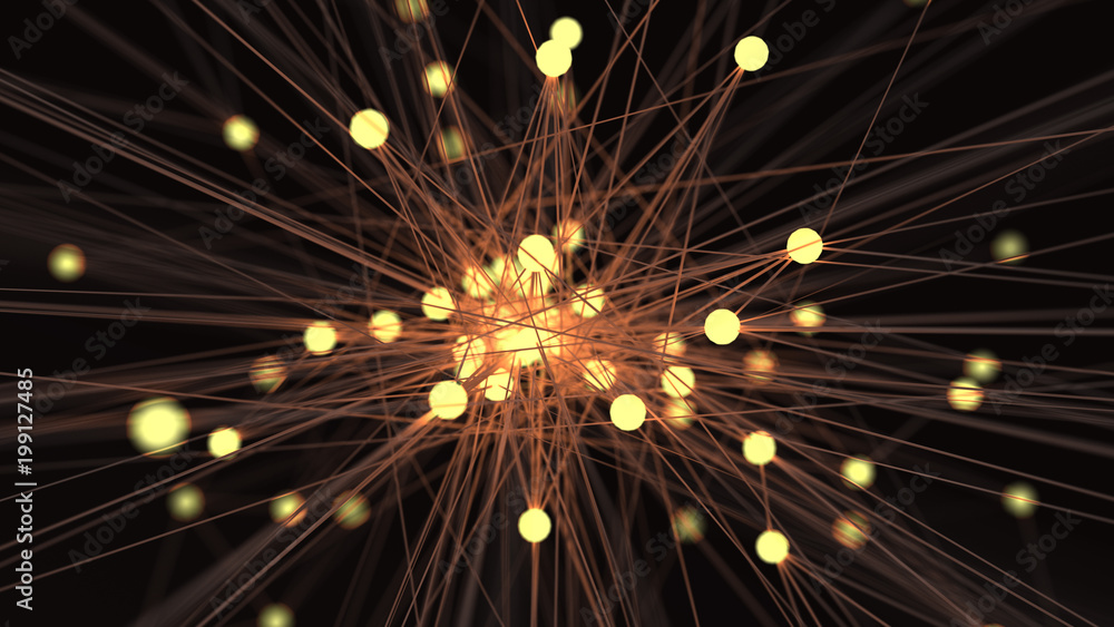 Abstract yellow light bulb futuristic technology network node. Cable ...