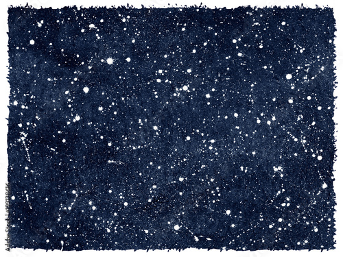 Dark Blue Hand Drawn Watercolor Night Sky With Stars Monochrome
