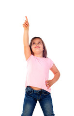 Poster - Cute child girl pointing with his finger