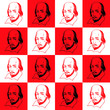 Shakespeare portrait seamless vector pattern. Literary, theatre background. Shakespeare portrait illustration with geometrical chessboard abstract background. 