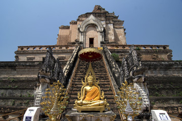 Wall Mural - CHIANG MAI ,  THAILAND - APRIL 3, Wat Jedi Luang temple famous place is big pagoda and ancient temple in Chiang Mai, Thailand.