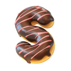 Glazed donut font 3d rendering letter S