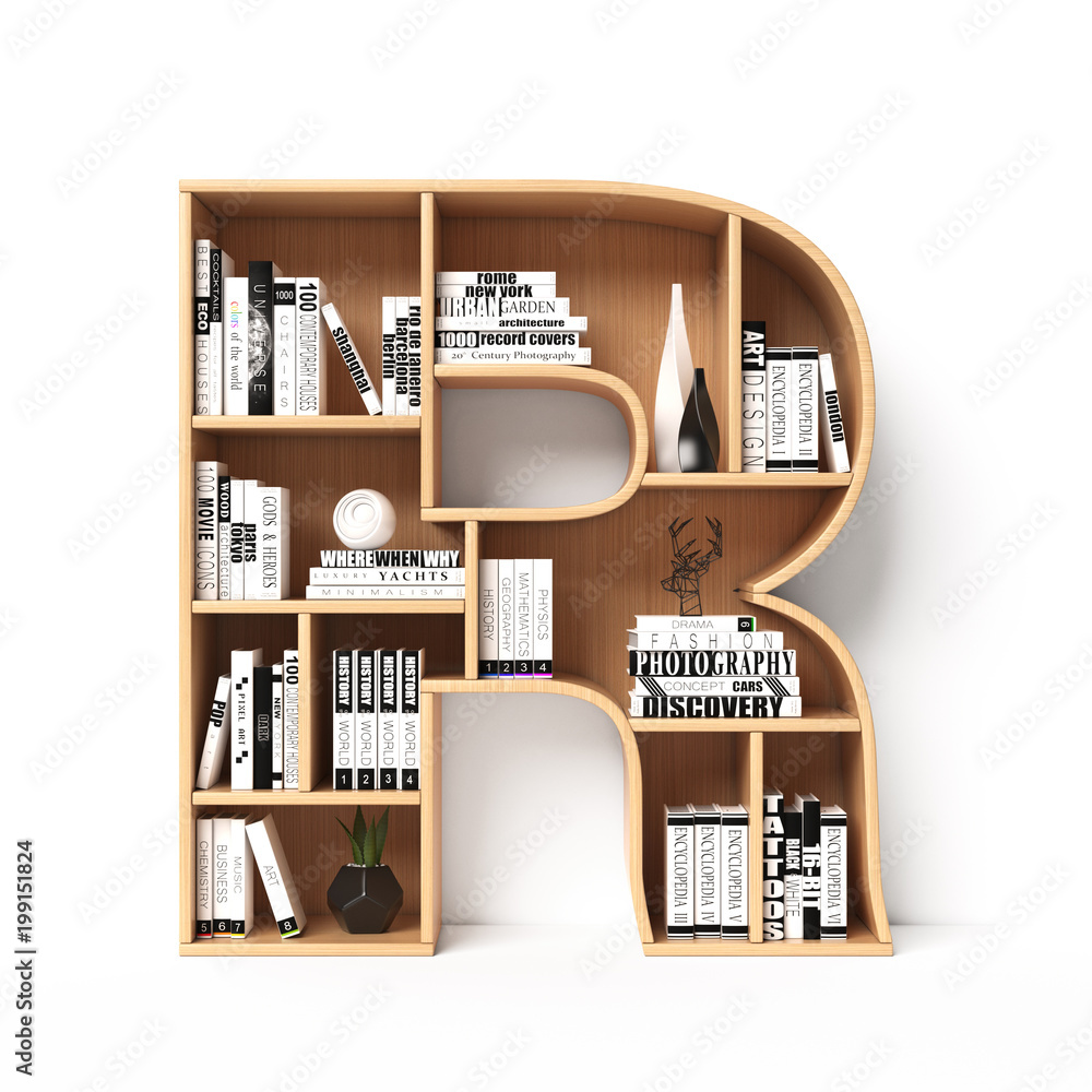 Bookshelves 3d font. Alphabet in the form of book shelves. Mockup font ...