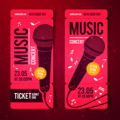 Wall Mural - vector illustration red music concert ticket design template with microphone and cool grunge effects in the background