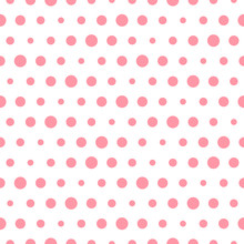 Vector Pink Polka Dot Seamless Pattern. Circles Of Different Sizes On The White Background. Simple Abstract Vintage Design.