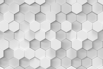 White geometric hexagonal abstract background, 3d rendering