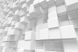 Fototapeta Perspektywa 3d - White geometric cube, cubical, boxes, squares form abstract background. Abstract white blocks. Template background for your design, 3d rendering
