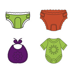 Sticker - Baby clothes icon set, color outline style
