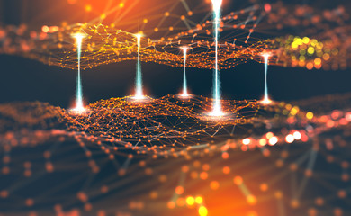 Fototapete - Global network. Blockchain. Polygon mesh 3D illustration. Neural networks and artificial intelligence. Abstract technological background