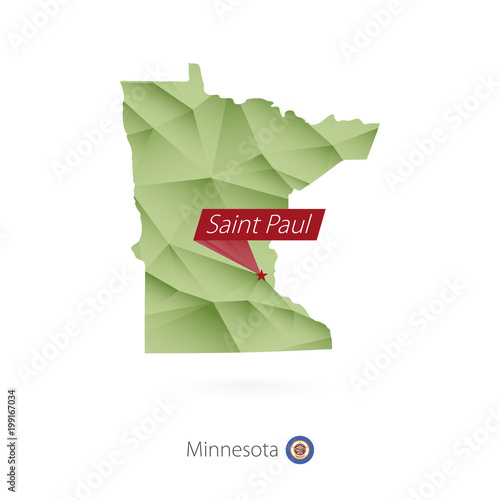 Green Gradient Low Poly Map Of Minnesota With Capital Saint Paul