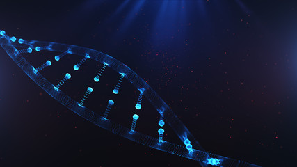 Wall Mural - a particulate 3d rendered dna on a blue bokeh background.
