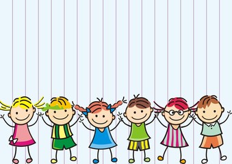 Happy kids, banner, vector icon, lined background