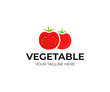 Red tomato logo template. Fresh vegetables vector design. Organic food logotype