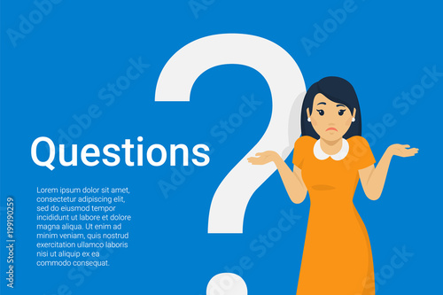 Young Woman Standing Near Big Question Symbol And She Needs To Ask