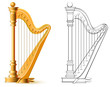 © nataljacernecka - Colorful and black and white pattern for coloring. Illustration of harp. Worksheet for children and adults. Vector image.