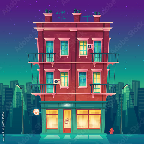 Vector Round The Clock Cafe In Residential Multi Y Apartment At Vector Round The Clock Cafe In Residential Multi Y Apartment At Night Day And Restaurant Inside Private Building Concept