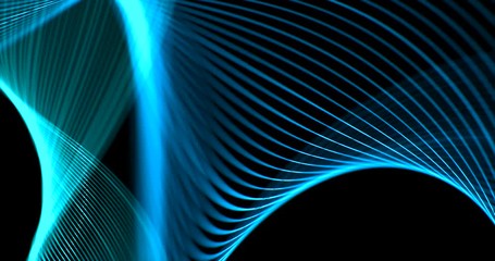 Wall Mural - abstract 3D rendering frame digital glitter sparks blue particles with geometrical wave shape flowing movement on black background, new futuristic technology concept